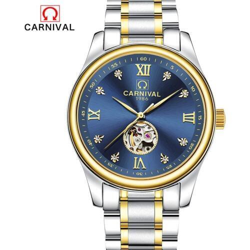 Mens Watches Top Brand Luxury Automatic Mechanical Watch Clock CARNIVAL 2017 New Series Auto Date Golden case relogio masculino