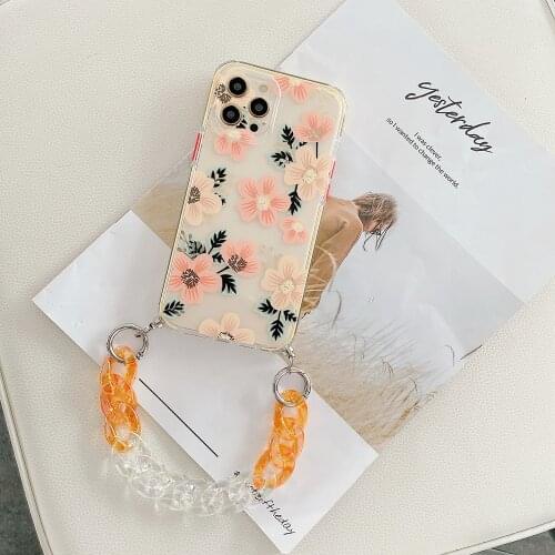 Tobebest Pink Black Line Flower Bracelet Phone Cases for iphone 12 pro max 11 promax X XS XR 7 8 Plus 12mini Chain Soft Cover