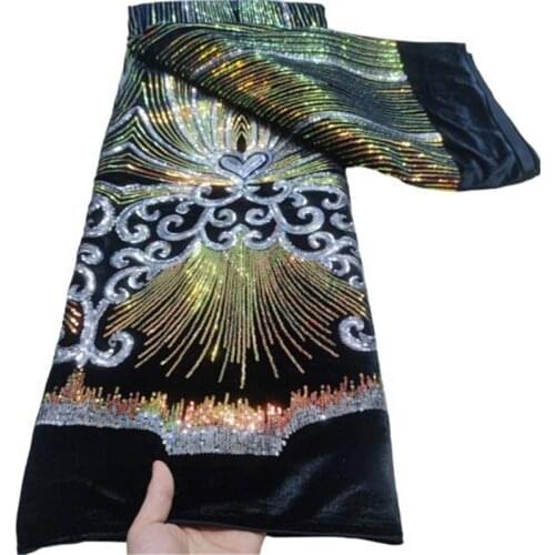 Black/Gold Latest Velvet African Lace Fabric With Big Sequins French Laces High Quality Nigerian Velvet Lace Fabric For Party