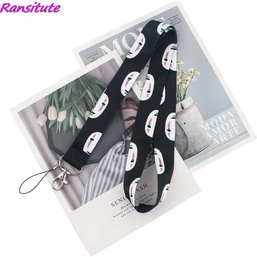 Ransitute R1740 Noface Man Black Cartoon Neck Strap Lanyards ID Badge Card Holder Keychain Phone Gym Strap Webbing Necklace Gift