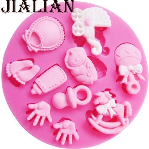 Baby Shower Party Stroller Trojans car Bottle nipples cart chocolate cake decorating tools DIY fondant silicone T0300