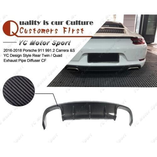 Carbon Fiber YC Design Style Rear Twin / Quad Exhaust Pipe Diffuser Fit For 2016-2018 911 991.2 Carrera & S Rear Diffuser Lip