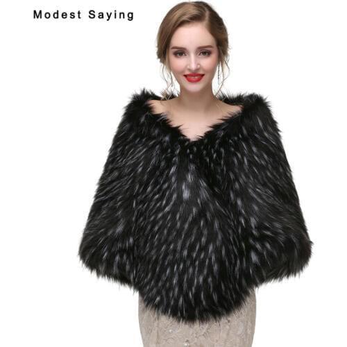 Elegant Black with Ivory Spot Faux Fur Wedding Wraps 2017 Imitation Raccoon fur Bridal Shawls Boleros Coats Wedding Accessories