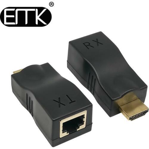 EMK HDMI Extender Transmitter TX/RX HDMI V1.4 HD 1080P Over CAT6 RJ45 Ethernet Cable for TV Projector DVD up to 30 meters