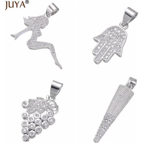JUYA Copper Zircon Charms Mermaid/hamsa hand/grape/hearts/key/starfish Charms Accessories for DIY Bracelet Necklace Pendant