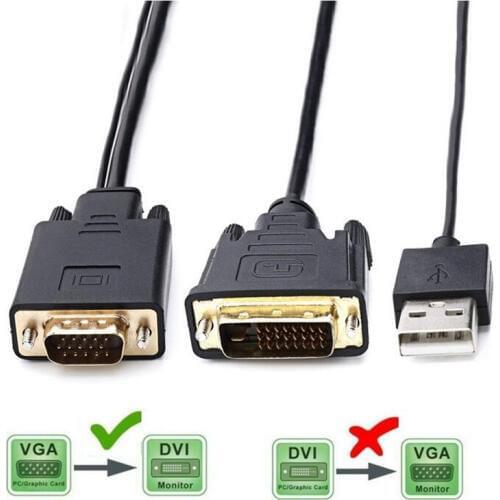 LBSC VGA DB15 pin to DVI 24+1 D male + USB A male LCD Monitor Cord Cable Adapter Converter 2M
