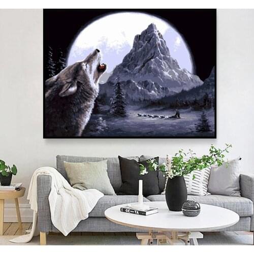 Oil Painting By Numbers "The Moonlight Wolf"Drawing on Canvas HandPainted Art Gift DIY Picture By Number Kits Wall Decor