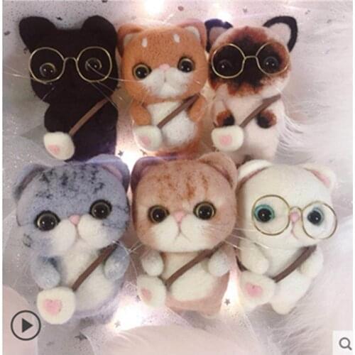 Cat doll wool needlepoint kit animal with glasses wool felt needle felting pendant craft needlecraft DIY handmade