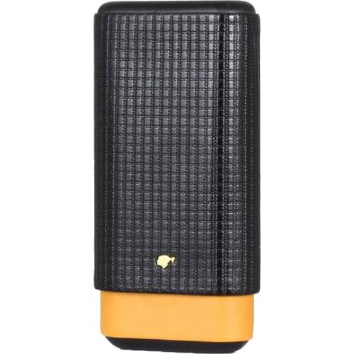 Spain Cedar Wood Lined COHIBA Humidor Leather Travel Cigar Case Portable 3 Tube Holder Cigar Humidor Box With Gift Box