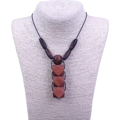 Colorful High Quality Ethnic Style Long Rope Pendant Necklace Wood Wooden Handmade Women Female Lady Girl BG007