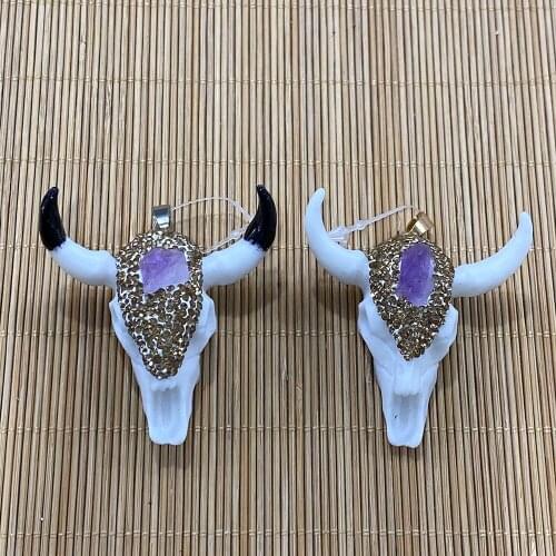 Natural Stone Pendant Bull Head Shaped Jewelry Charm Crafts Handmade DIY Jewelry Making Necklace Earrings Accessories Wholesale