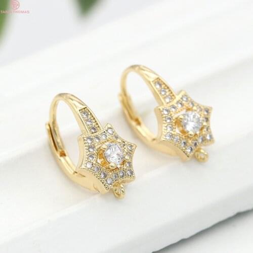 2PCS 10.3x18MM Zircon 3.6MM 24K Gold Color Brass with Zircon Star Earrings Hoop High Quality DIY Jewelry Making Findings