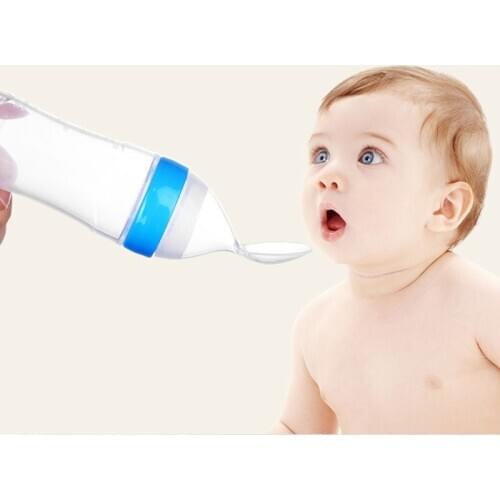 1Pcs Baby Squeeze Feeding Bottle Infant Milk Cereal Spoon Feeder Safe Silicone Feeding Supplement Baby Feed Help Training Spoons