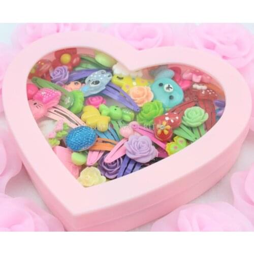 100pcs adorable handmade Sweet Kawaii resin Gift snap hair Clips Mixed pattern w/free gift box little hair clips kids hair bow
