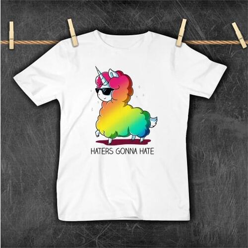 Fashion Korean Trend Girl T-shirt Color Alpaca Print Oversized Kids Camiseta Summer Streetwear Children Tee shirt Ropa 2021