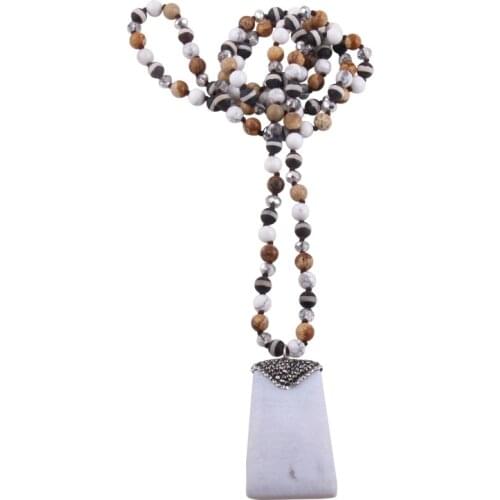 RH Fashion Bohemian Jewelry Accessory 6mm Stones Long Knotted With Paved Stone Pendant Necklaces For Women Boho Necklace