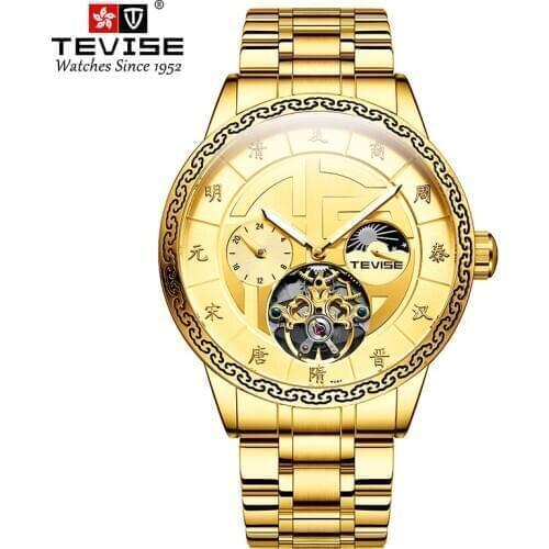 Automatic Watch Men TEVISE T874 Moon Phase Mechanical Watch reloj hombre marca de lujo Stainless Steel Male Clock Steel Tool New