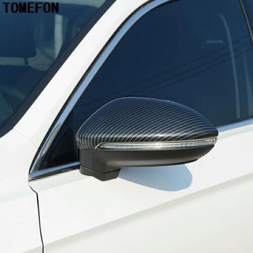 TOMEFON ABS Side Door Mirror Cover Stripe Trim Rearview Mirror Caps Sticker Styling For Volkswagen VW Atlas Teramont 2017 2018