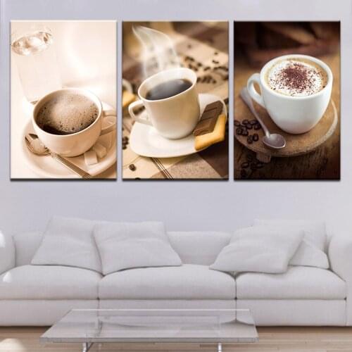 Wall Art Picture Canvas Paintings 3 Panels Wall Decoration Canvas Photo Prints Modern Kitchen Scene Coffee on canvas frame