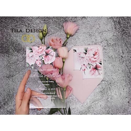 Personalised Acrylic Invitation Cards faire part convite invitation cards wedding invites boda Acrylic Invitations Wedding Cards