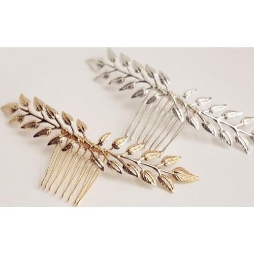 Simple Wedding Hair Comb Gold Silver color Leaf Bridal Hair Vine Accessories Women Headwear Crown