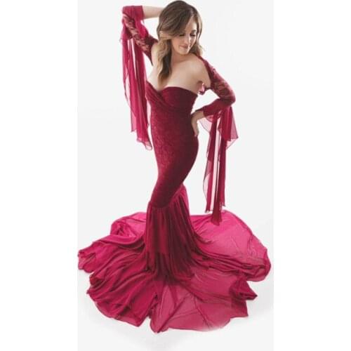 Maternity Photography Props Lace Stitching Chiffon Long-Sleeved Dress Pregnancy Dress Photography Pregnancy Clothes Dress