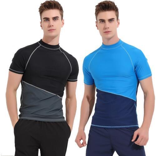 Sbart 1PC Quick Drying Swimsuits Short Sleeve Rash Guard Shirts Men Swimwear Tops Male Surfing Sailing Tshirts Bathing Suits DBO
