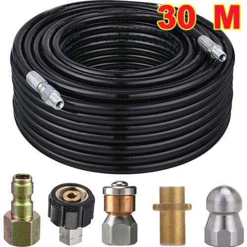 Sewer Jetter Kit for karcher Pressure Washer Hose, 1/4 Inch NPT,Drain Cleaning Hose, Button Nose & Rotating Sewer Jetting Nozzle