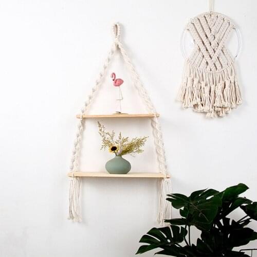 Nordic Bohemian Long Tassel Tapestry Storage Rack Hand-woven Mural Wall Hanging Decorative Crafts for Living Room Decor