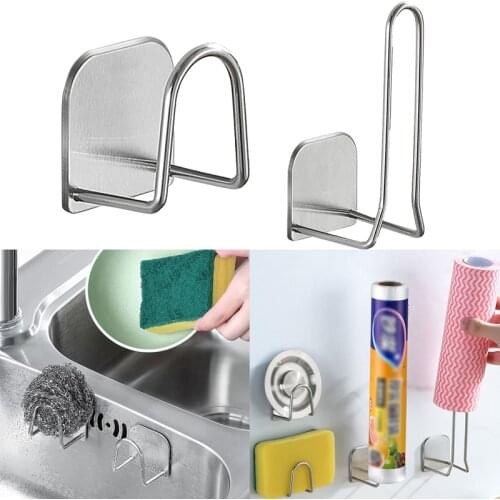 Storage Rack Stainless Steel Sponge Holder Drain Sink Drying Rack Wall Mounted Kitchen Cling Film Shelf Holder Kitchen Gadgets