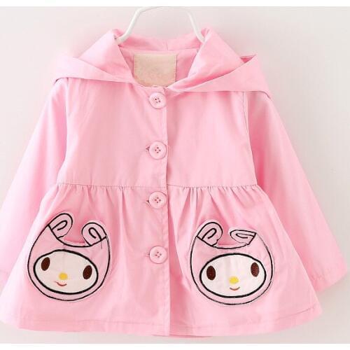 2019 hot sale autumn Baby girls trench clothing Kids good fashion cartoon rabbit pockets hooded coats for girls 1-3 Years
