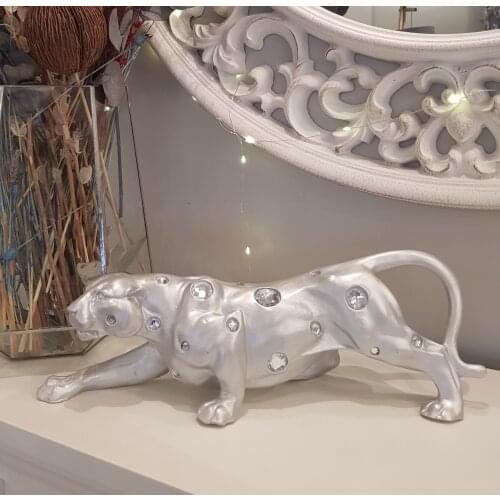 EU HOME DECORATION CRYSTAL DIAMOND GEM LEOPARD SILVER COLOR