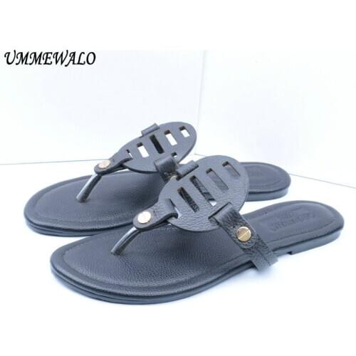 UMMEWALO Women Leather Flip Flops Thong Flats Sandals, Female Designer Rubber Sole Sandals Ladies Summer Slippers