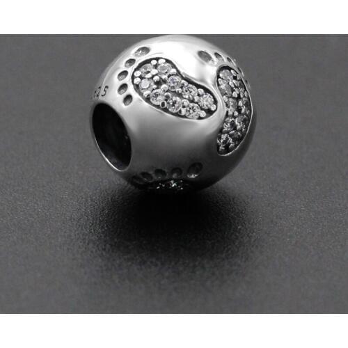 925 Sterling Silver Bead Baby Footprints Round Shape Charm Beads Fit Original Pandora Bracelets Women DIY Jewelry Gift