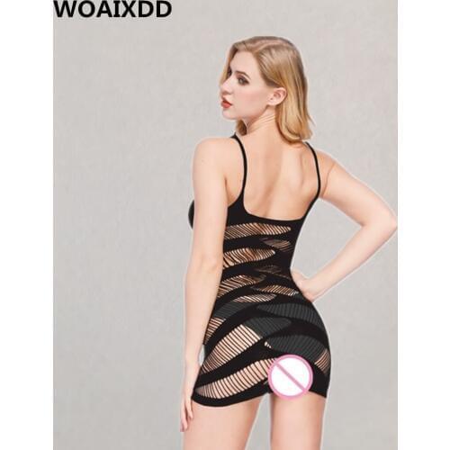 Women Sexy Perspective Lingerie Erotic Hollow Mesh Intimates Underwear Adult Female Mini Dress Porn Halter Chemise Special Use