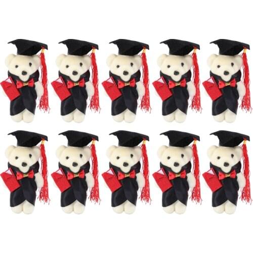 10Pcs 12cm Standing Graduation Ceremony Bear Doll Flower Bouquet Decoration for Commencement Adorable Bear Graduates Gift Access