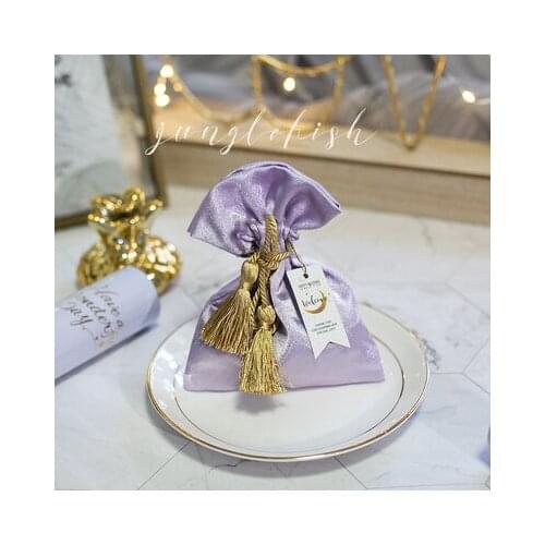 10pcs/lot Simple Solid Color Wedding Candy Bag With Drawstring Wedding Banquet Candy Box Glittering Silk Cloth Bag Free Shipping