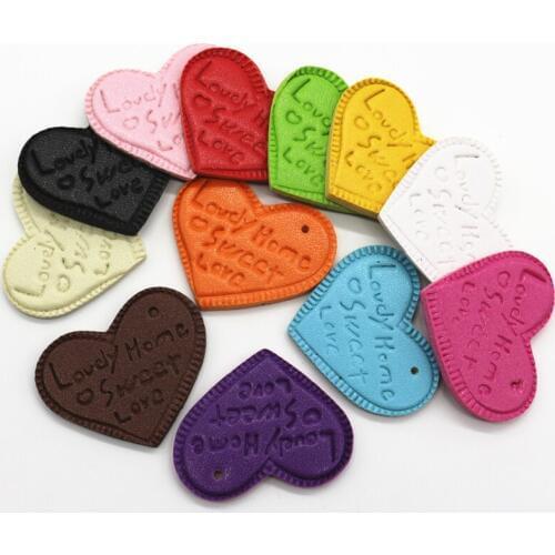 24pcs Mix Color 30x37mm PU Leather Heart Love Pendant For Keychain Cellphone For Jewelry Making Pendants