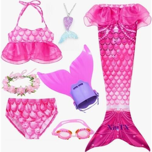 4PCS/Set Children Mermaid Tails With Monofin Kids Girls Cosplay Costumes Swimmable Swimsuit Mermaid Bikini Set