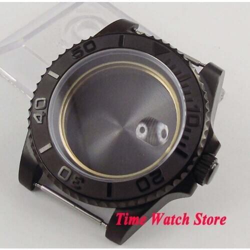 Parnis 40mm PVD coated watch case fit ETA 2836 Miyota 8215 movement Brushed ceramic bezel sapphire glass for SUB mens watch C22