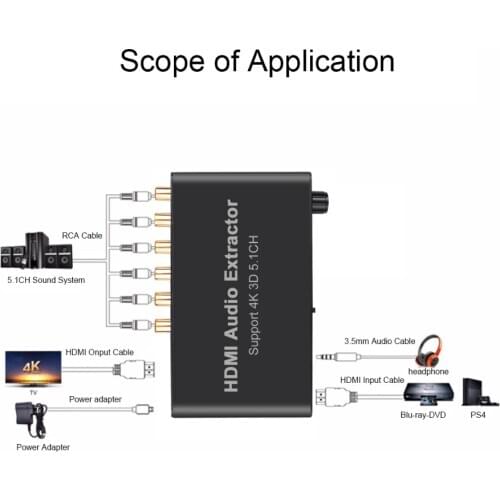 4K 3D 5.1CH HDMI Audio Extractor Decode Coaxial to RCA AC3/DST to 5.1 Amplifier Analog Converter For PS4 DVD