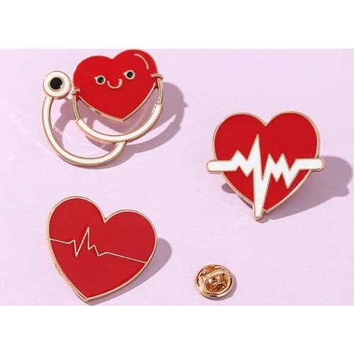 Medical Brooches Nurse Pins Enamel Colorful Stethoscope Nurse Heartbeat Shape Brooch Jewelry Cute Metal Gift for Doctor Nurse