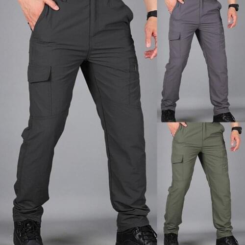 Multi Pockets Cargo Pants Solid Color Breathable Elastic Waist Camping Pants Workwear Casual Pants Plus Large Size Comfortable
