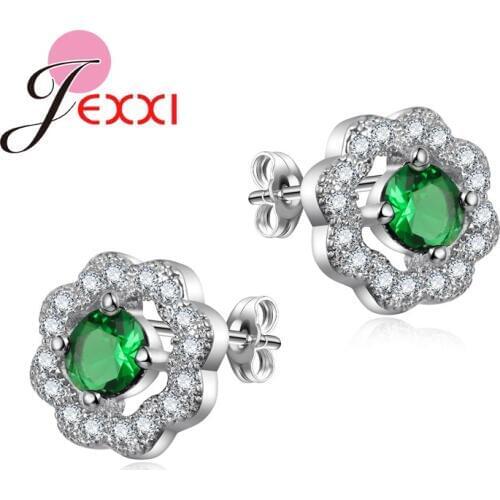 Flower Desing Vintage Fashion Silver Earring For Women Cubic Zircon Crystal Wedding Stud Earrings For Female Bijoux Femme