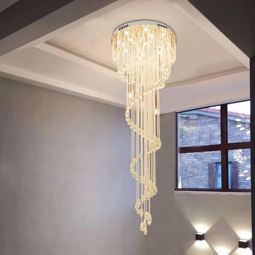 Double Spiral Raindrop Crystal Chandelier Flush Mount Ceiling Chandelier Staircase Lighting Villa Hall Living Room Lights