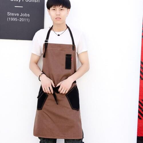 Apron simple Korean fashion barista men and women canvas restaurant kitchen overalls oil painting custom printing logo