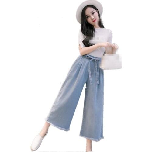 G1131 summer 2020 new fashion wide leg womens nine-point high-waisted Joker students jeans cheap wholesale