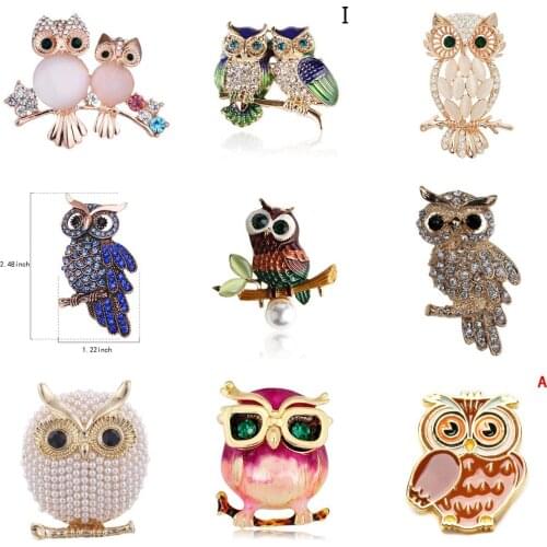 Hot！Blue Eyes Enamel Pins Rhinestone Couple Owl Brooch Animal Brooches For Women Men Clothes Scarf Buckle Collar Jewelry Pins