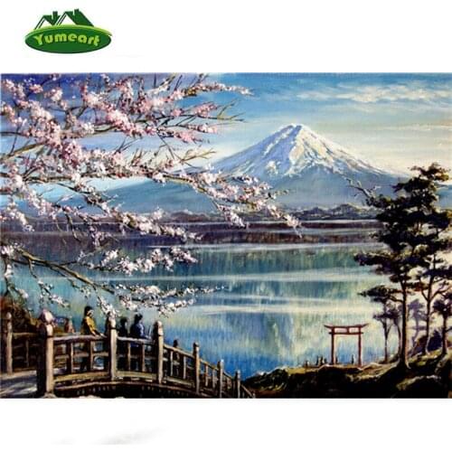 Picture of Diamond Mosaic Handmade Scenic Fuji Cherry Blossoms Cross Stitch Crystal Decorative Full Diamond Embroidery Mountain