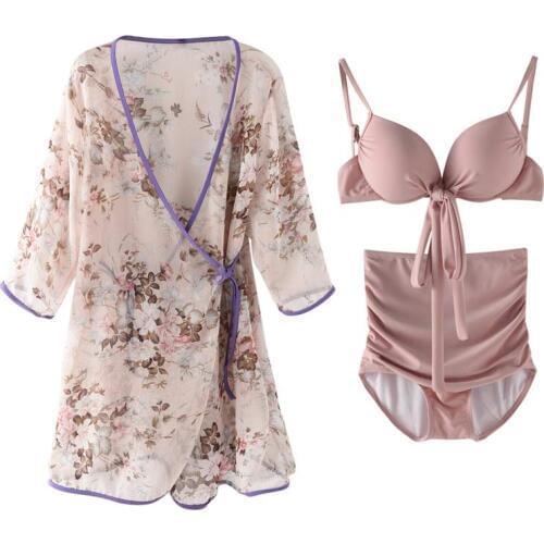 High Waist Bikini Sets Three Pieces Beach Cover Up Biquini Maillot De Bain Femme Bathing Suit Bikini Push Up